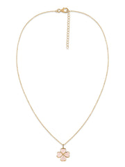 Rose Quartz Petals Gold Clover Pendant With Chain
