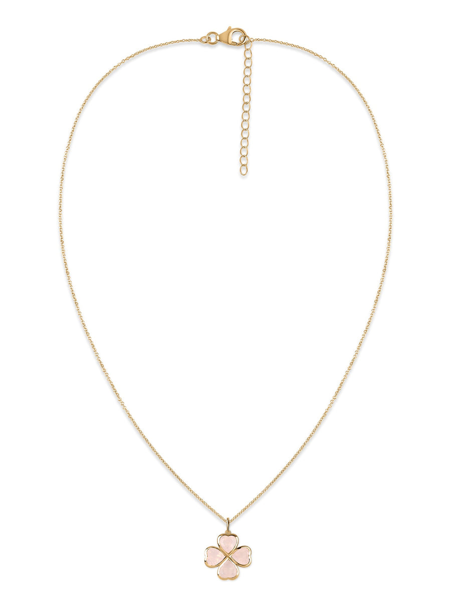Rose Quartz Petals Gold Clover Pendant With Chain
