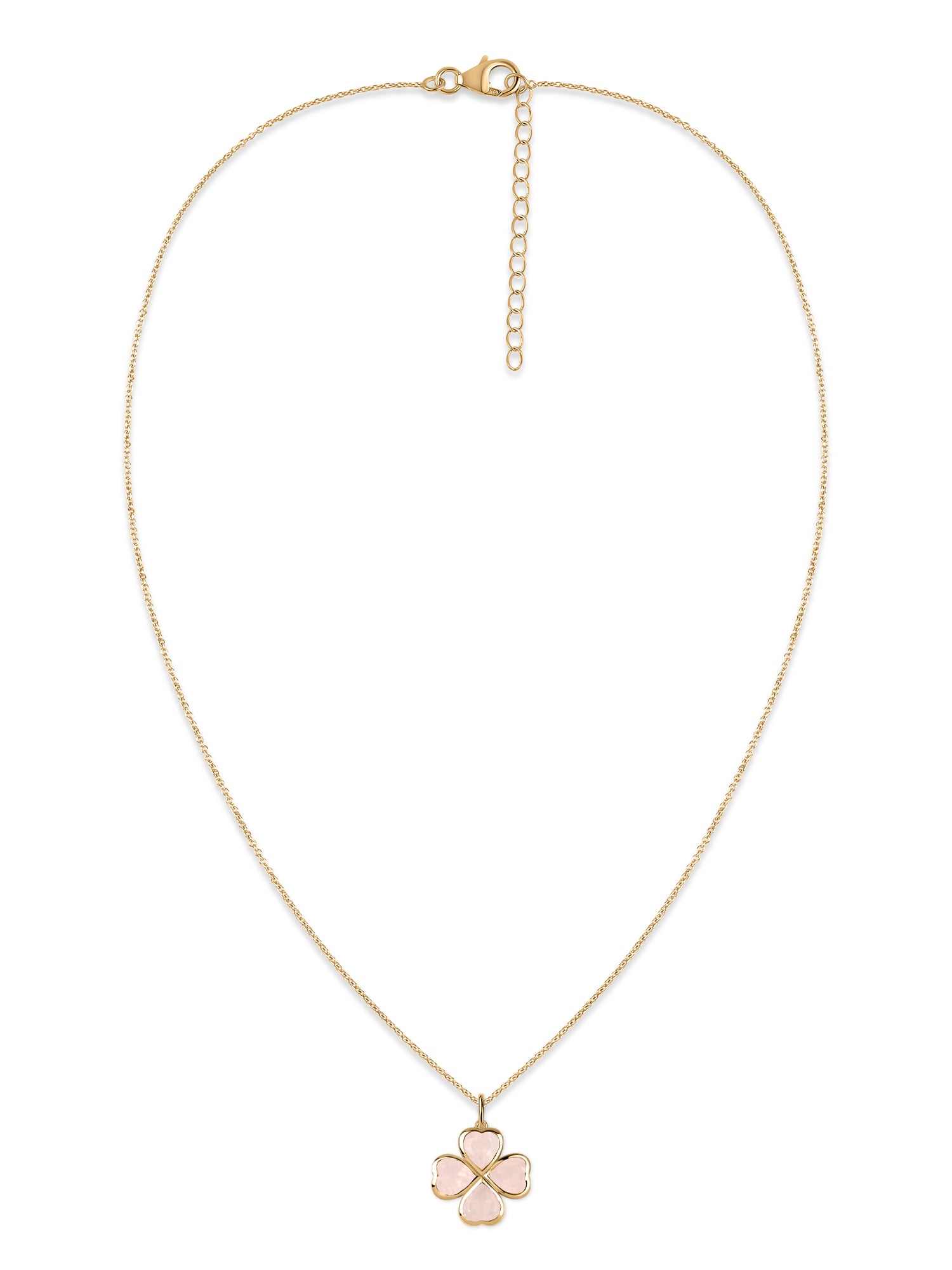 Rose Quartz Petals Gold Clover Pendant With Chain