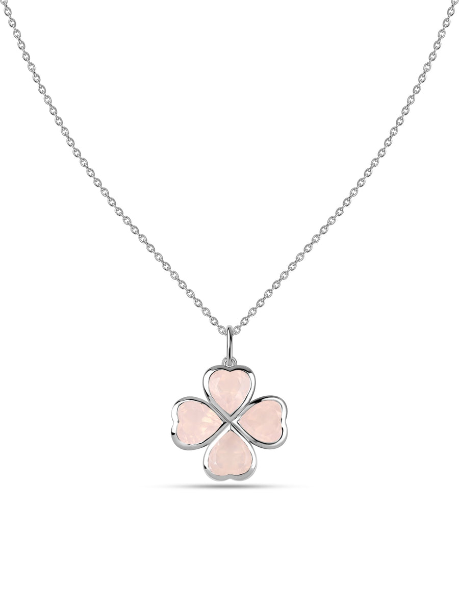 Rose Quartz Petals Gold Clover Pendant With Chain