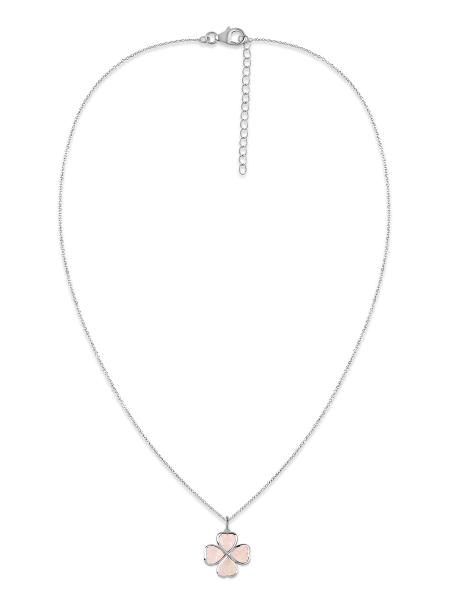 Rose Quartz Petals Gold Clover Pendant With Chain