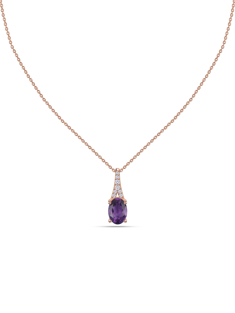 Amethyst Oval Gold Pendant with Sparkling Diamonds