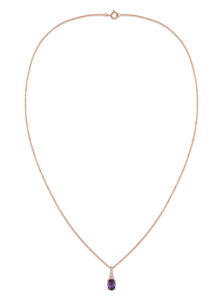 Amethyst Oval Gold Pendant with Sparkling Diamonds