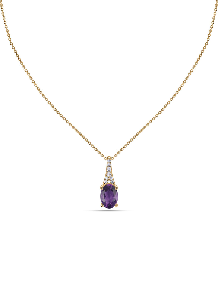 Amethyst Oval Gold Pendant with Sparkling Diamonds