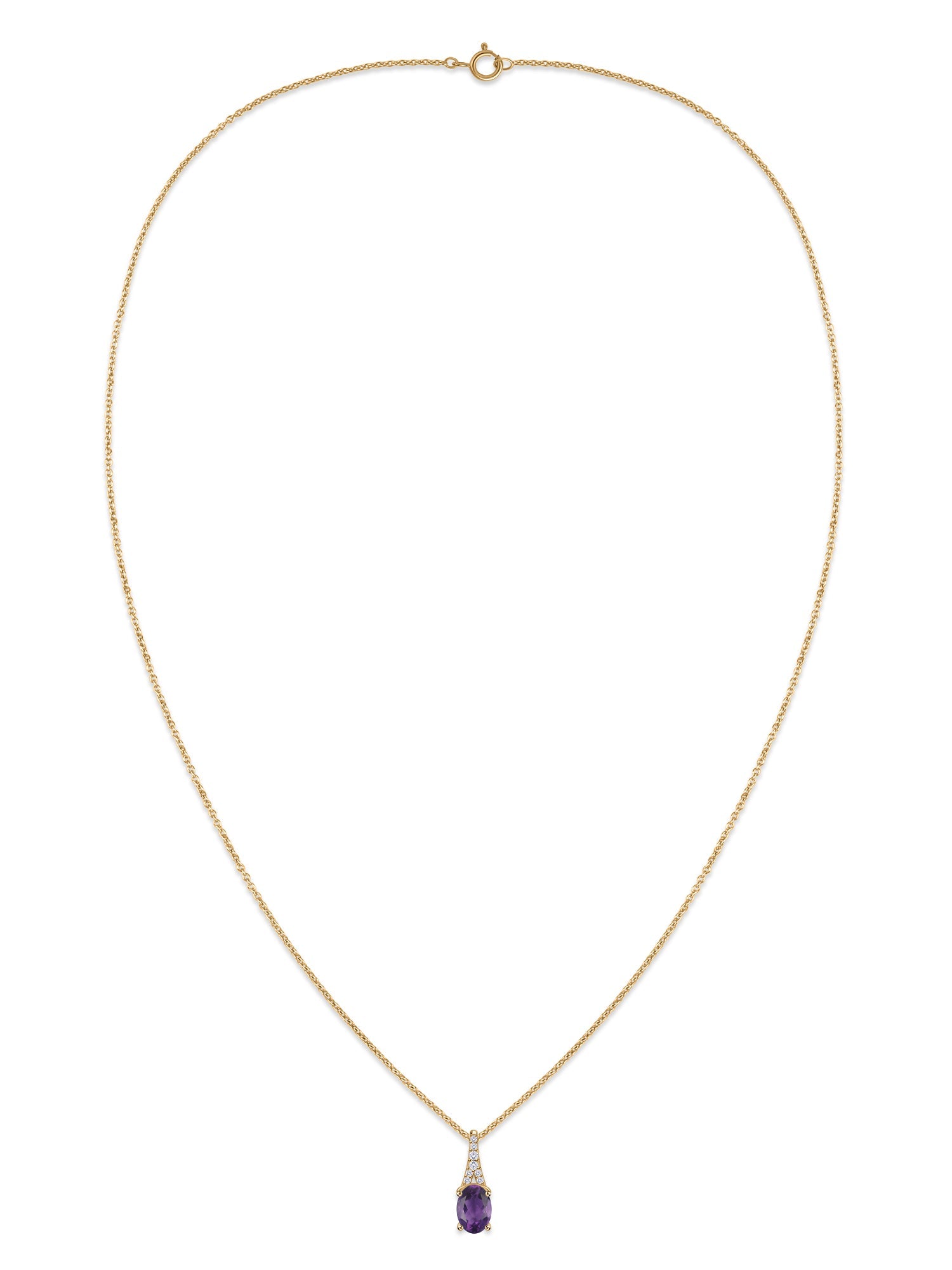 Amethyst Oval Gold Pendant with Sparkling Diamonds