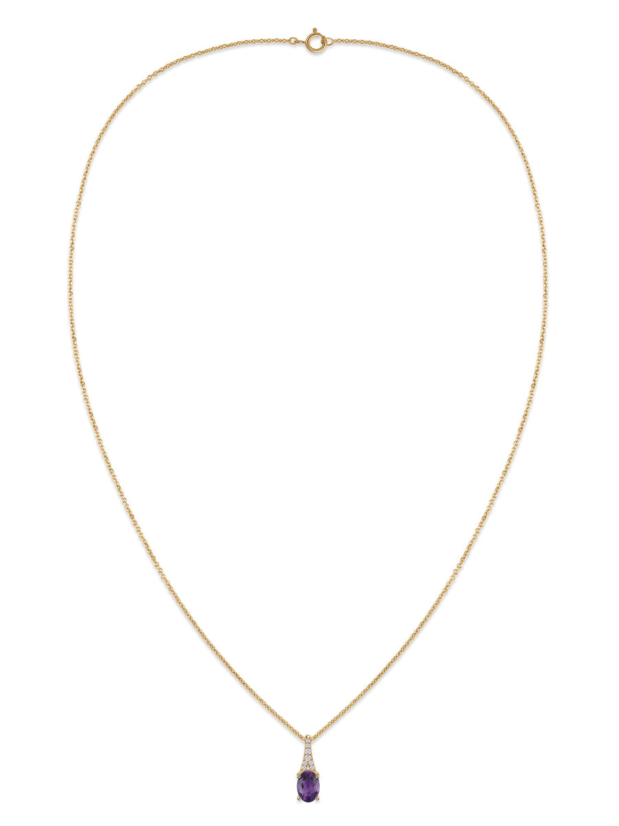 Amethyst Oval Gold Pendant with Sparkling Diamonds