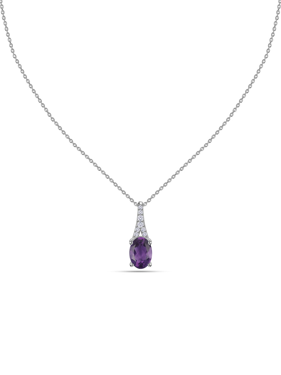 Amethyst Oval Gold Pendant with Sparkling Diamonds
