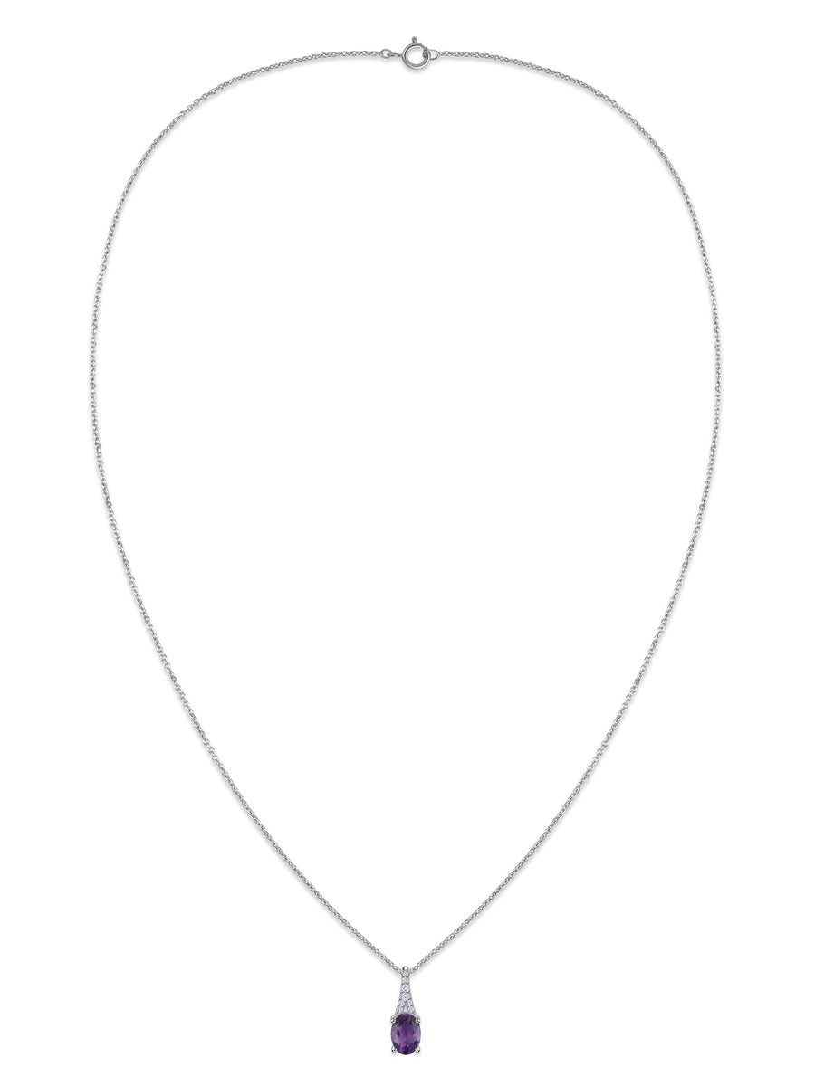 Amethyst Oval Gold Pendant with Sparkling Diamonds