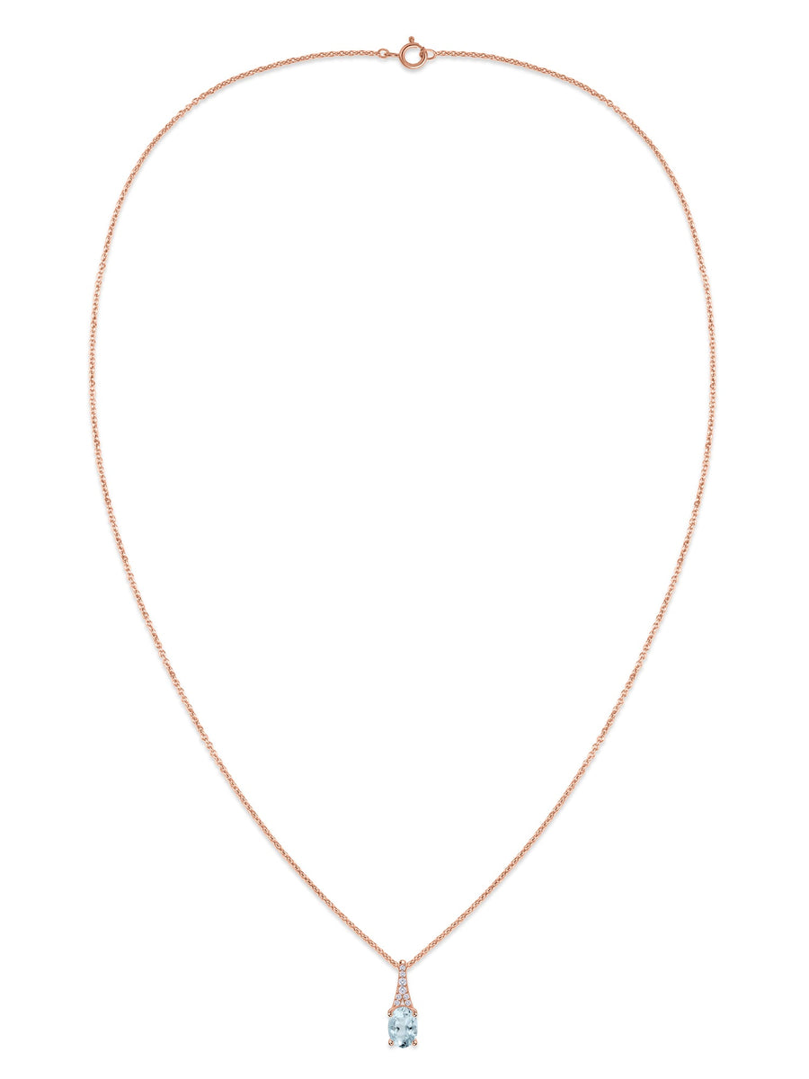 Aquamarine Oval Gold Pendant with Sparkling Diamonds