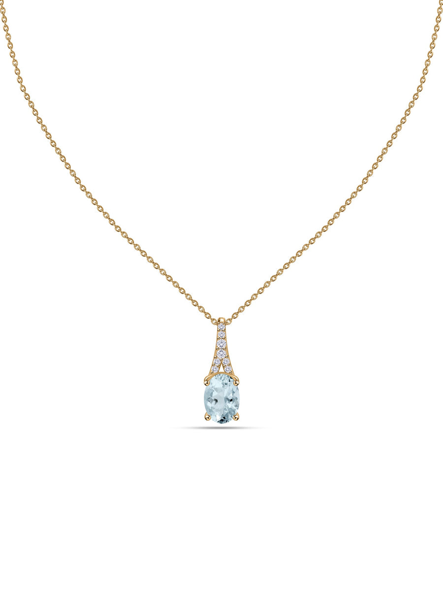 Aquamarine Oval Gold Pendant with Sparkling Diamonds