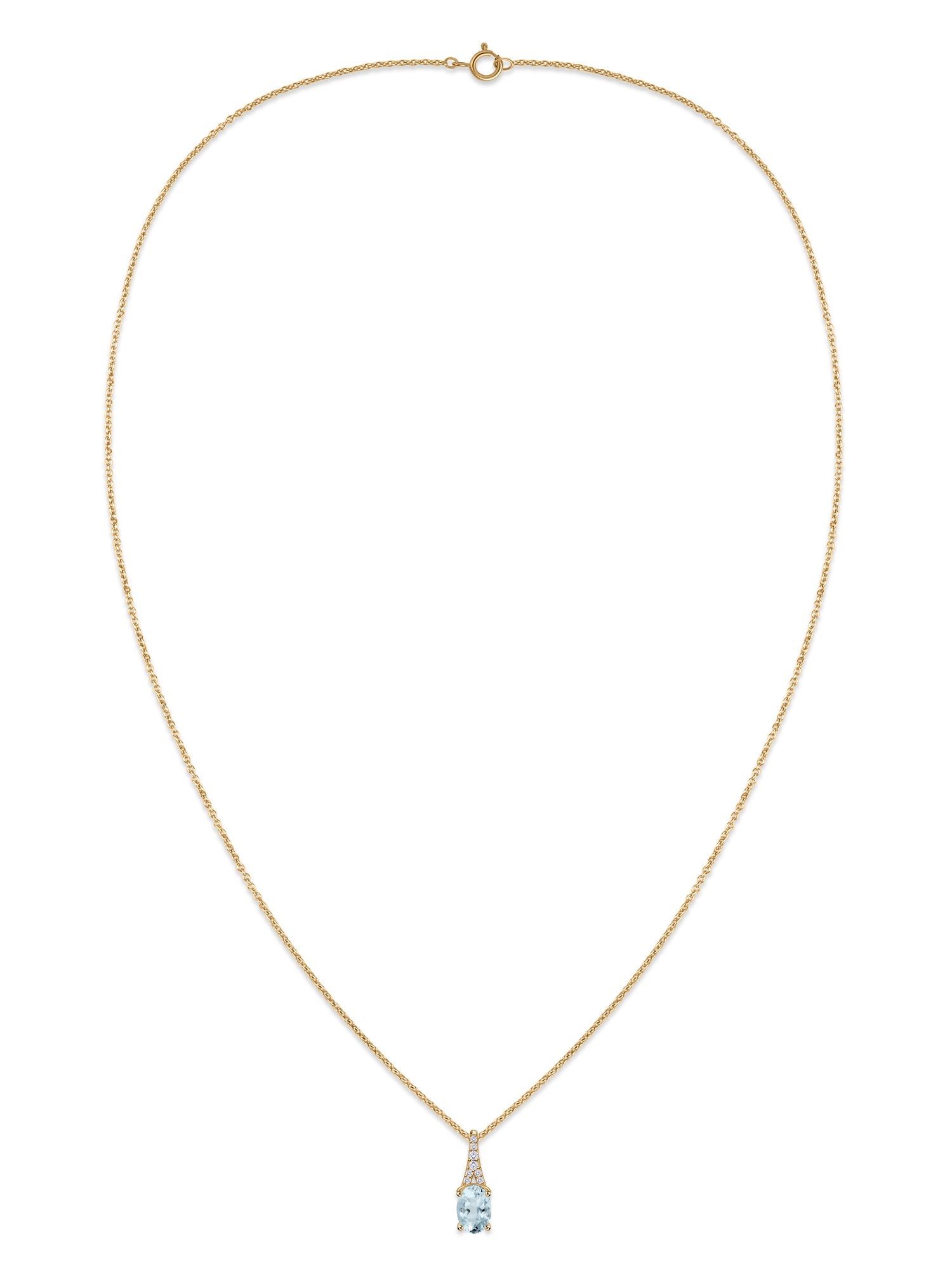 Aquamarine Oval Gold Pendant with Sparkling Diamonds