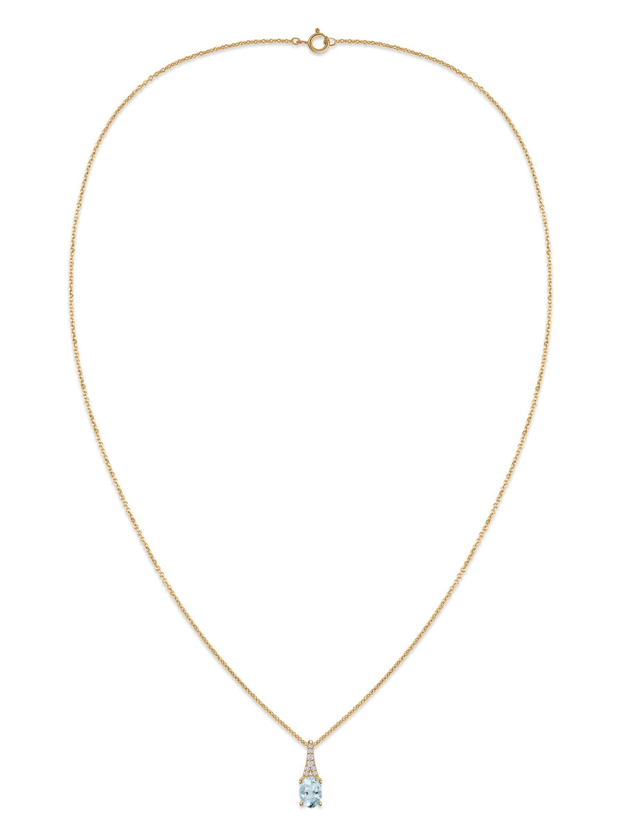 Aquamarine Oval Gold Pendant with Sparkling Diamonds