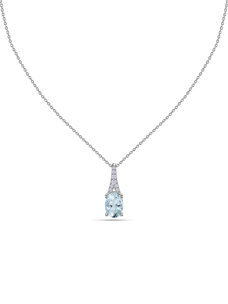Aquamarine Oval Gold Pendant with Sparkling Diamonds