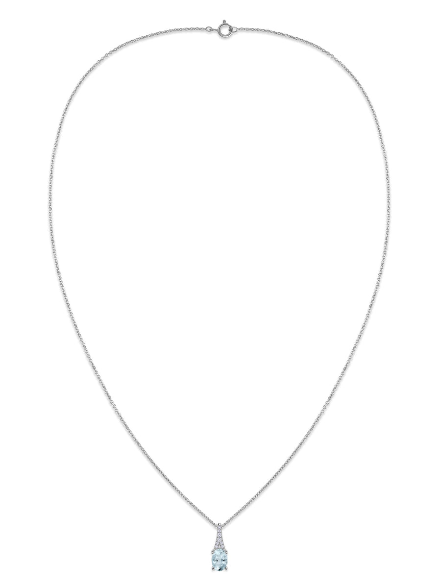 Aquamarine Oval Gold Pendant with Sparkling Diamonds