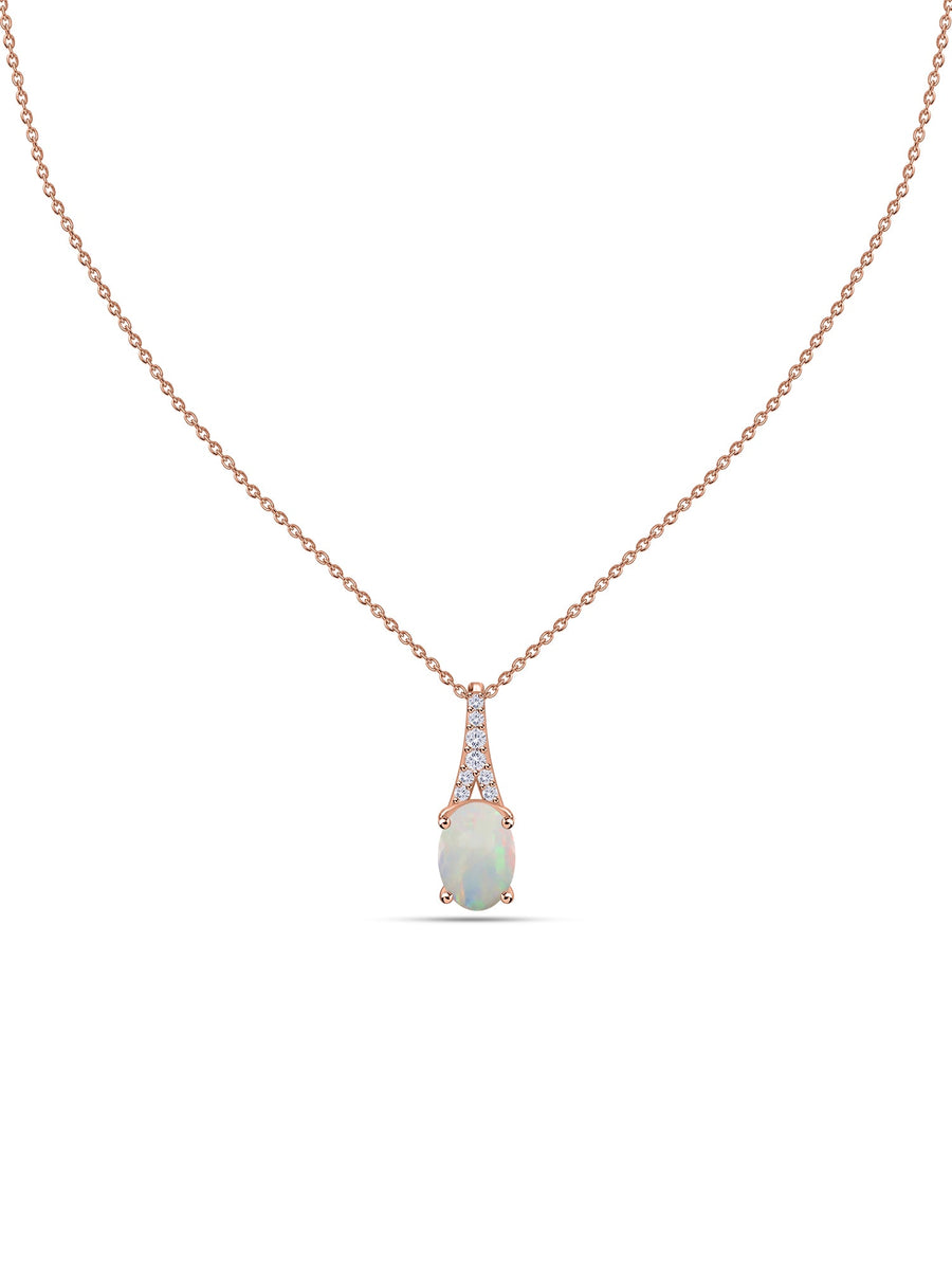Ethiopian Opal Oval Gold Pendant with Sparkling Diamonds