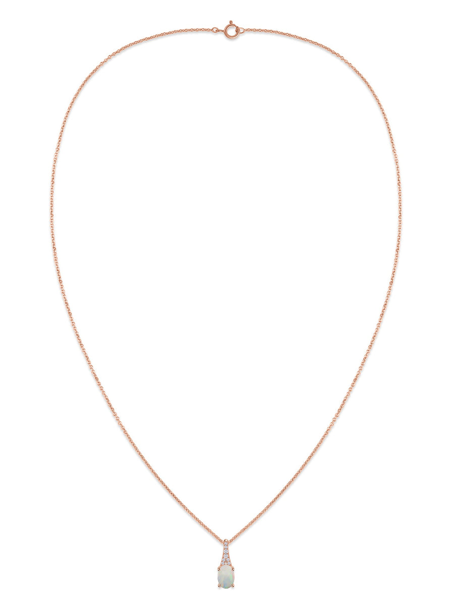 Ethiopian Opal Oval Gold Pendant with Sparkling Diamonds