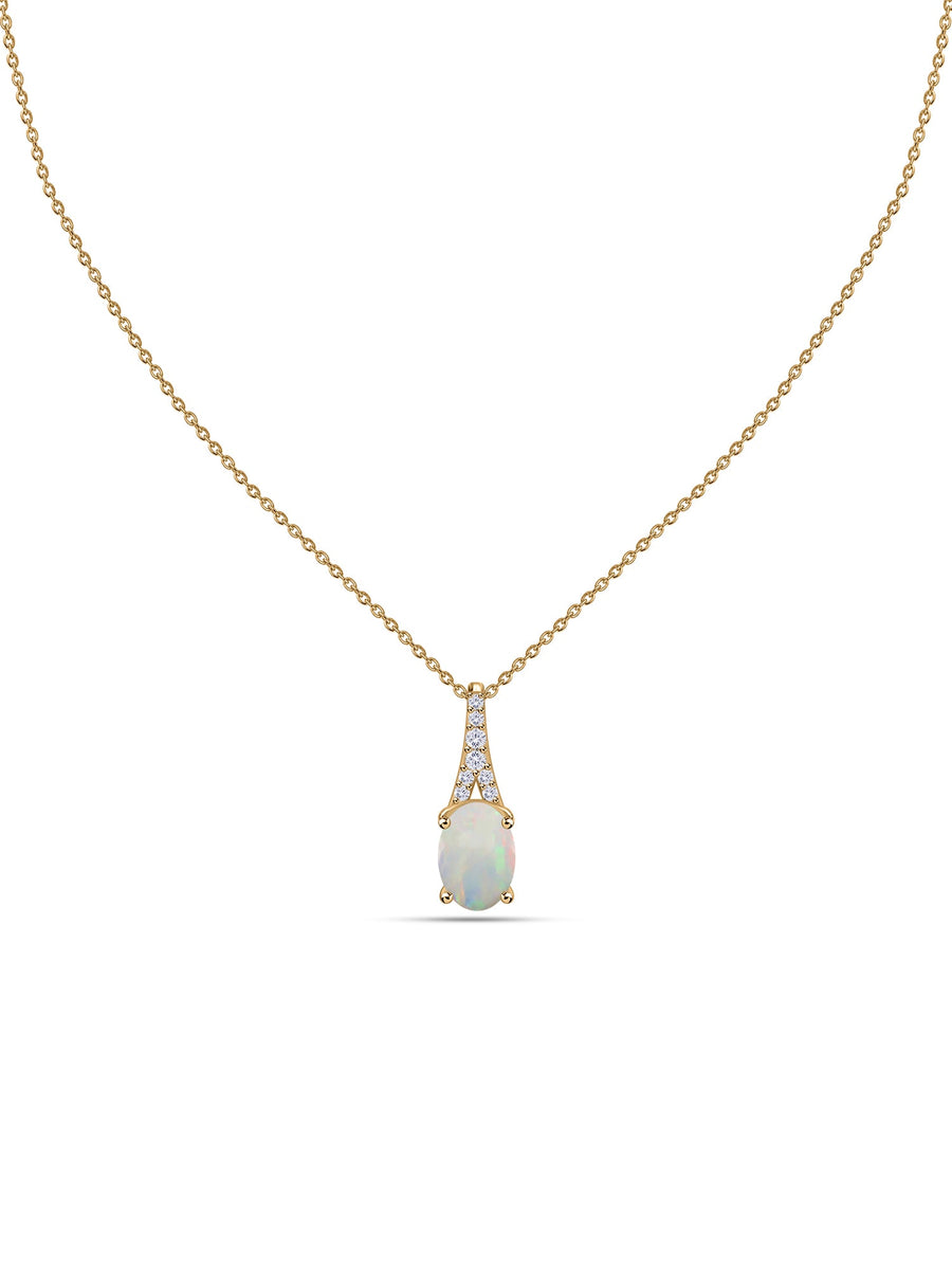 Ethiopian Opal Oval Gold Pendant with Sparkling Diamonds