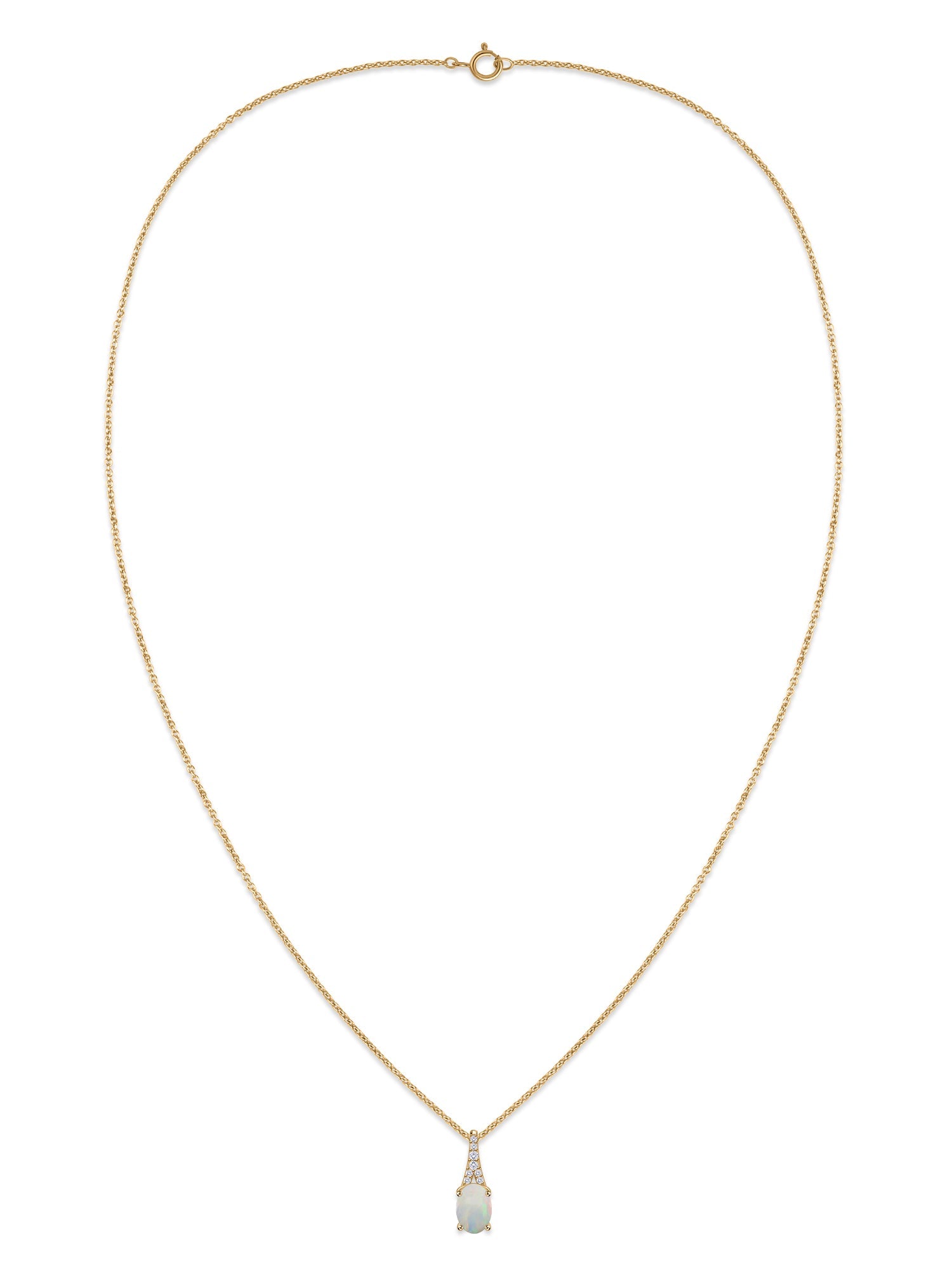 Ethiopian Opal Oval Gold Pendant with Sparkling Diamonds
