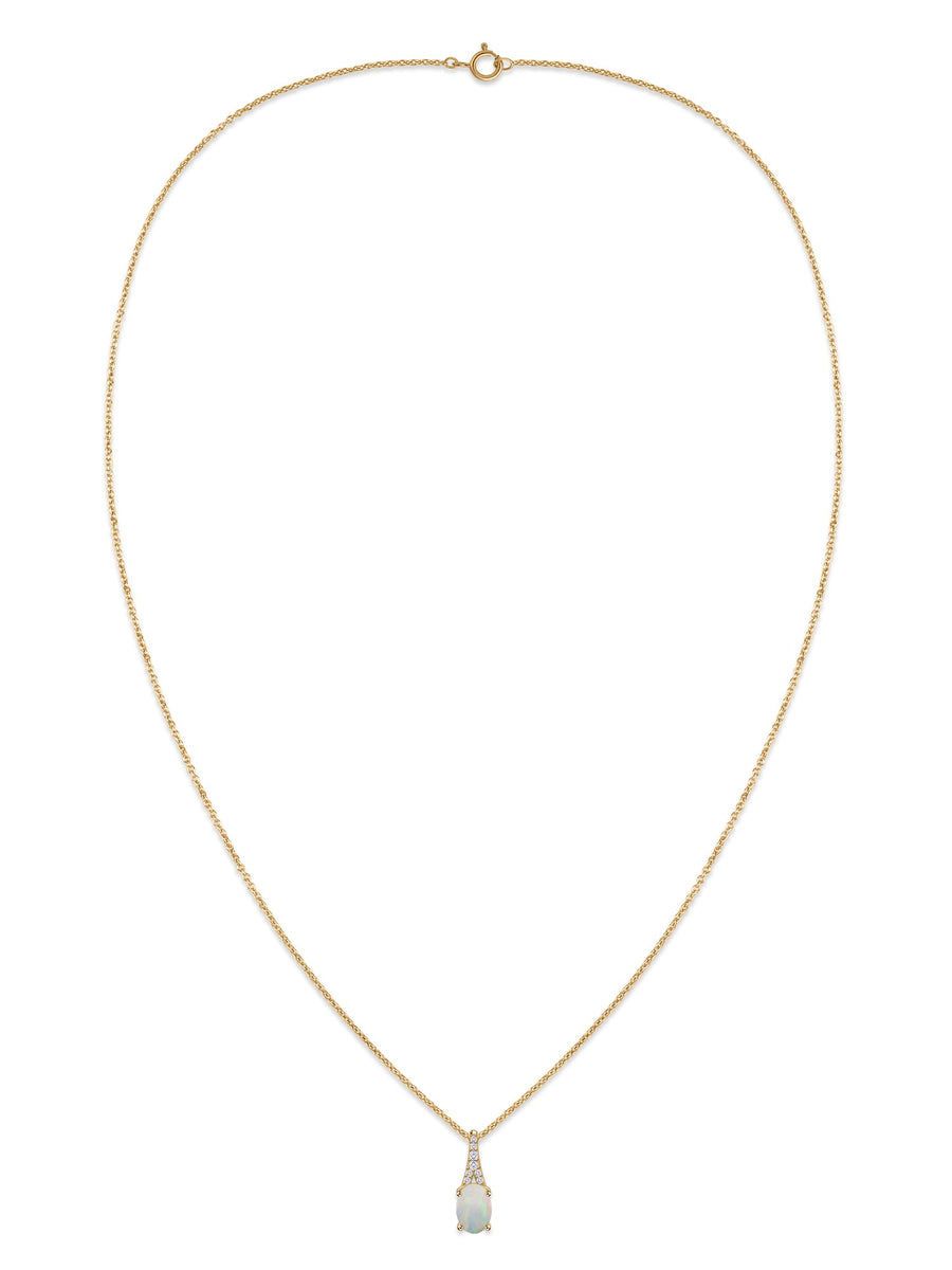 Ethiopian Opal Oval Gold Pendant with Sparkling Diamonds
