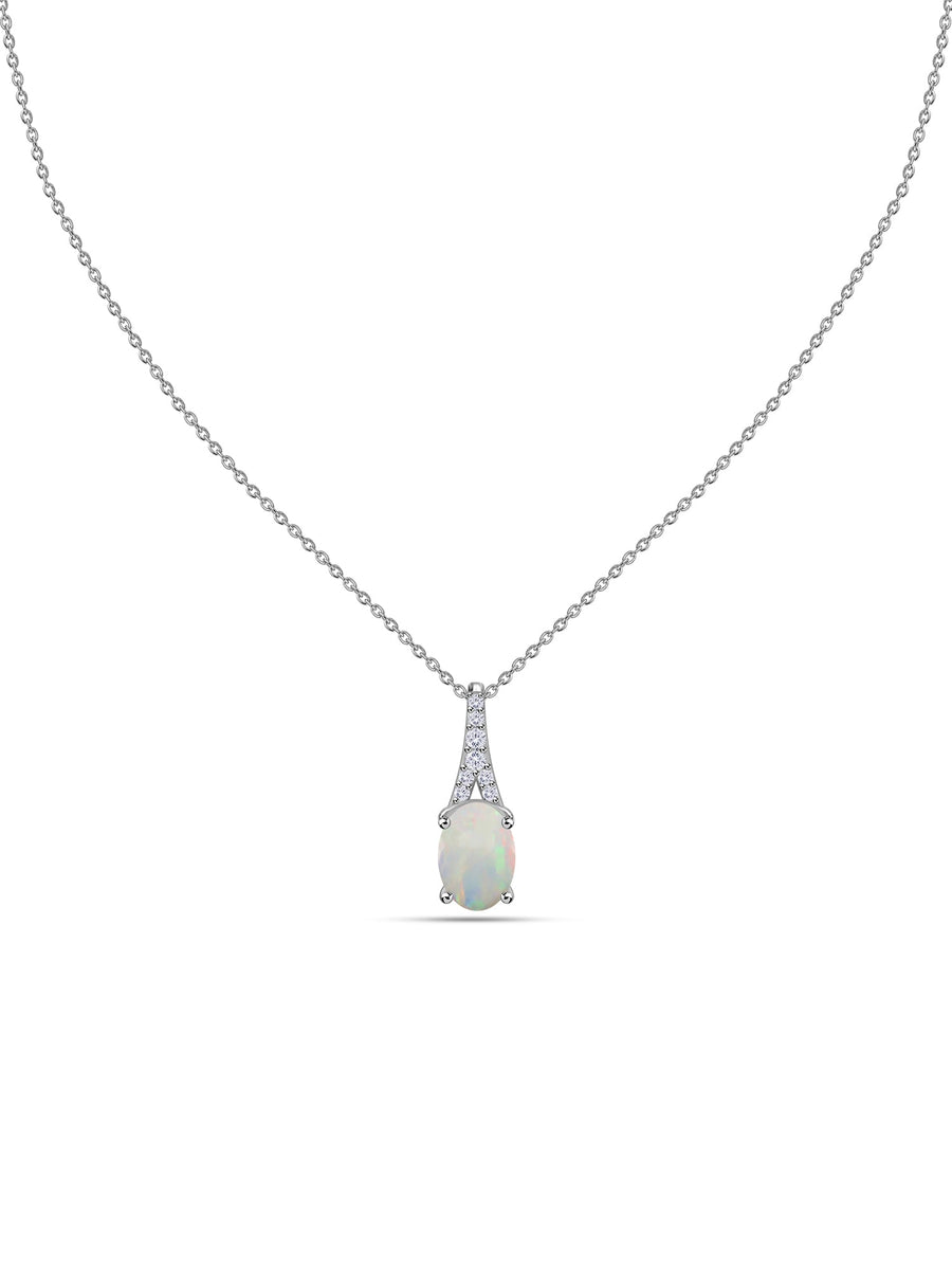 Ethiopian Opal Oval Gold Pendant with Sparkling Diamonds