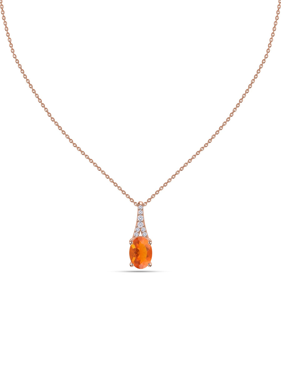 Fire Opal Oval Gold Pendant with Sparkling Diamonds