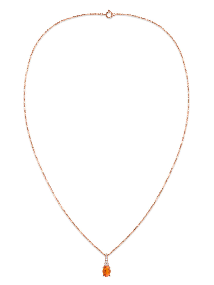 Fire Opal Oval Gold Pendant with Sparkling Diamonds