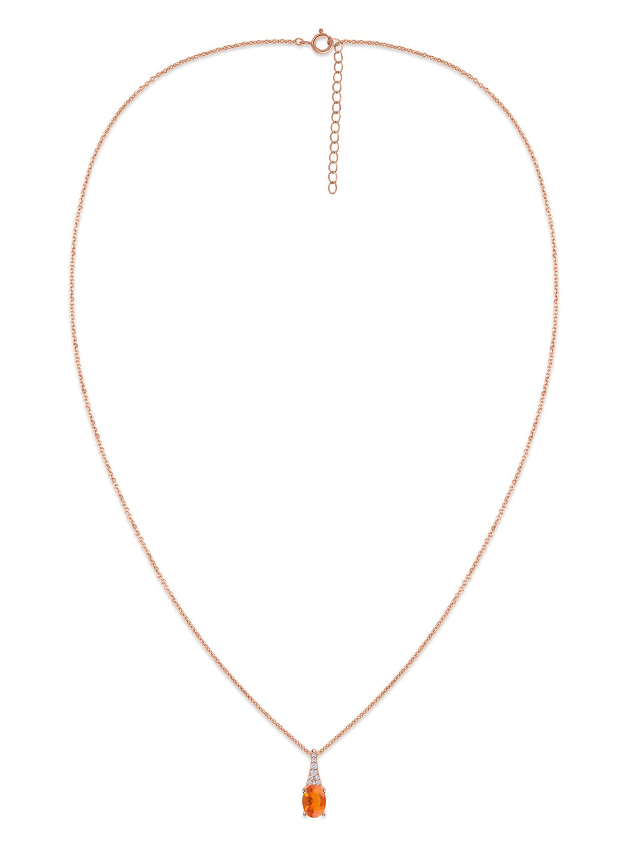 Natural Fire Opal Solitaire Gold Necklace