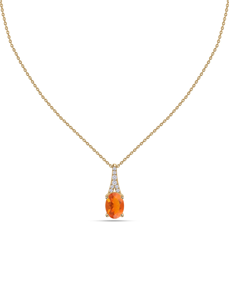 Fire Opal Oval Gold Pendant with Sparkling Diamonds