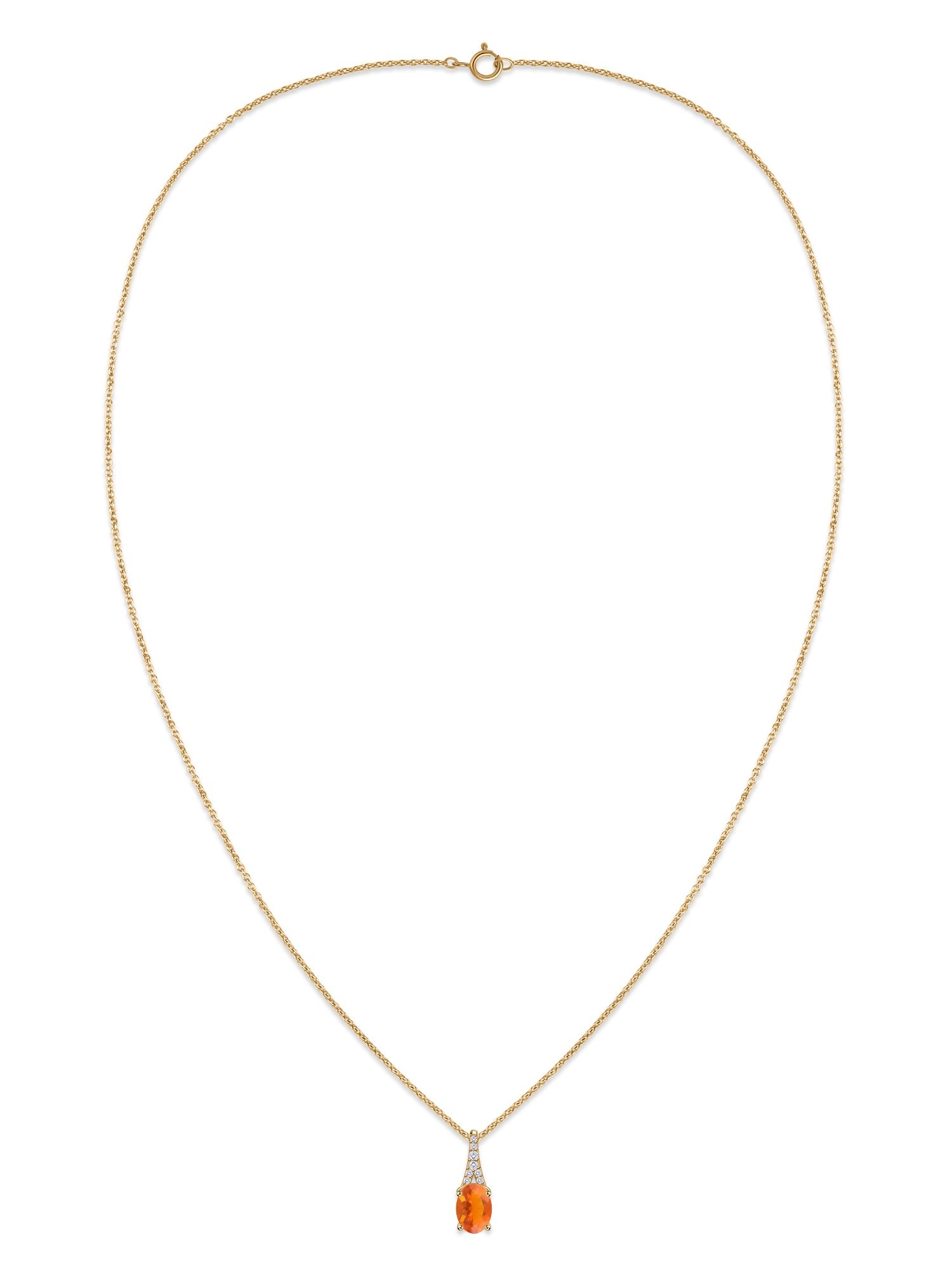 Fire Opal Oval Gold Pendant with Sparkling Diamonds