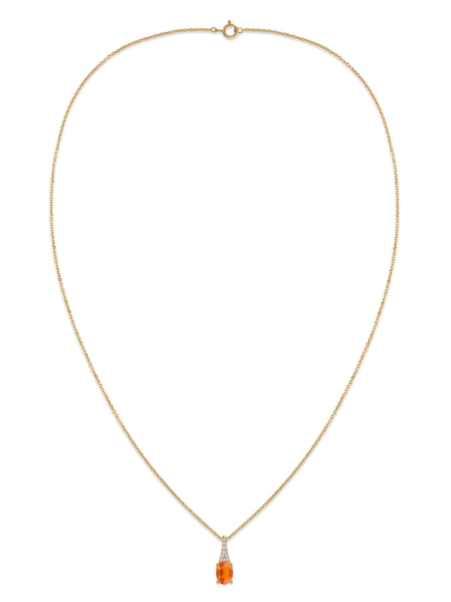 Fire Opal Oval Gold Pendant with Sparkling Diamonds