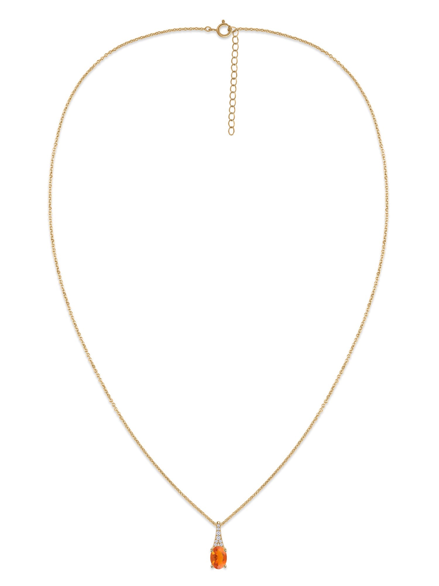 Natural Fire Opal Solitaire Gold Necklace