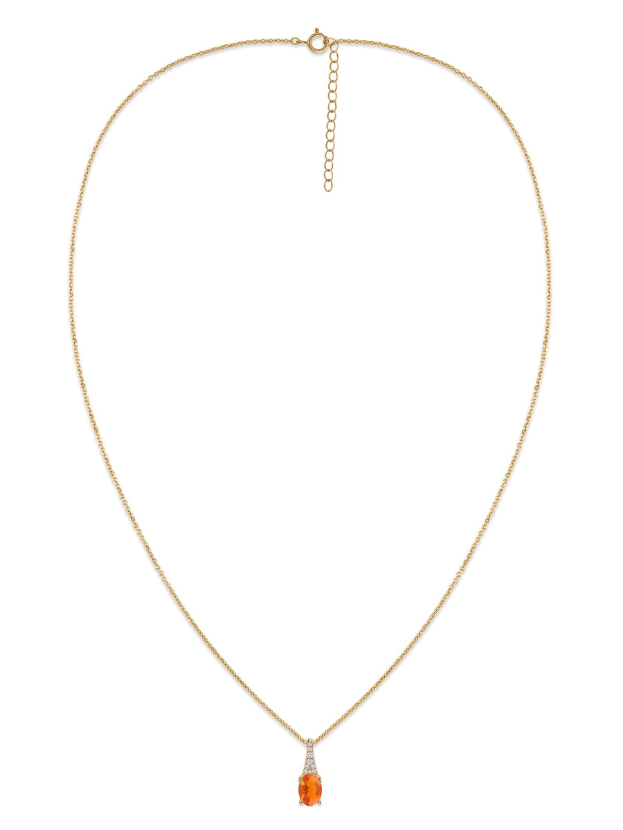 Natural Fire Opal Solitaire Gold Necklace