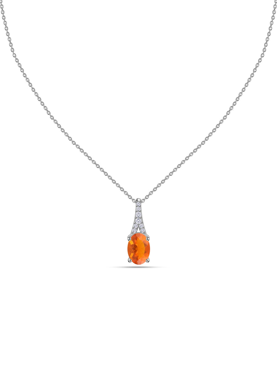 Fire Opal Oval Gold Pendant with Sparkling Diamonds