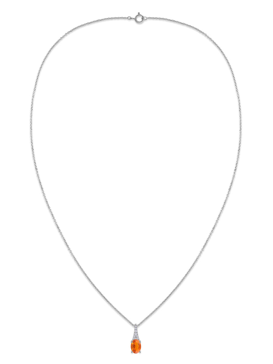 Fire Opal Oval Gold Pendant with Sparkling Diamonds