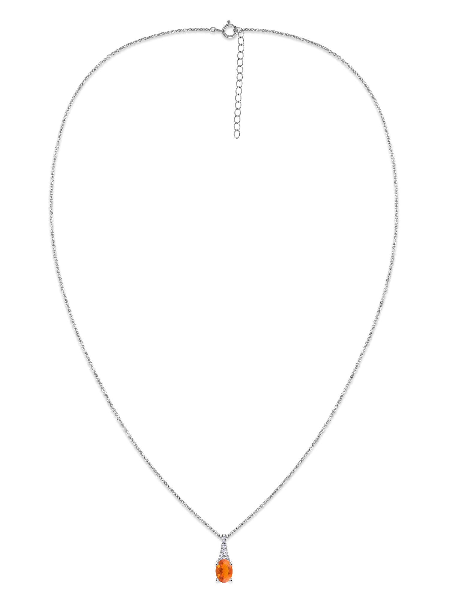 Natural Fire Opal Solitaire Gold Necklace