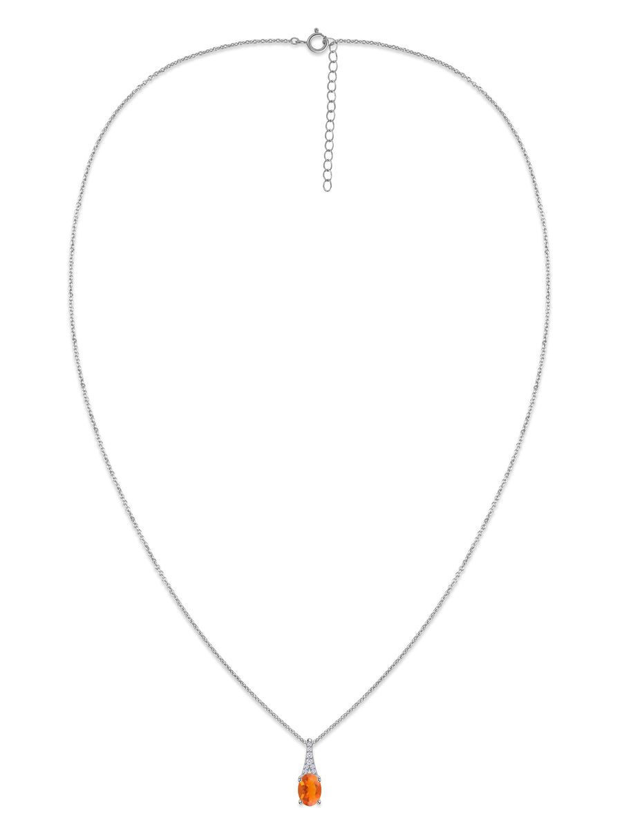 Natural Fire Opal Solitaire Gold Necklace