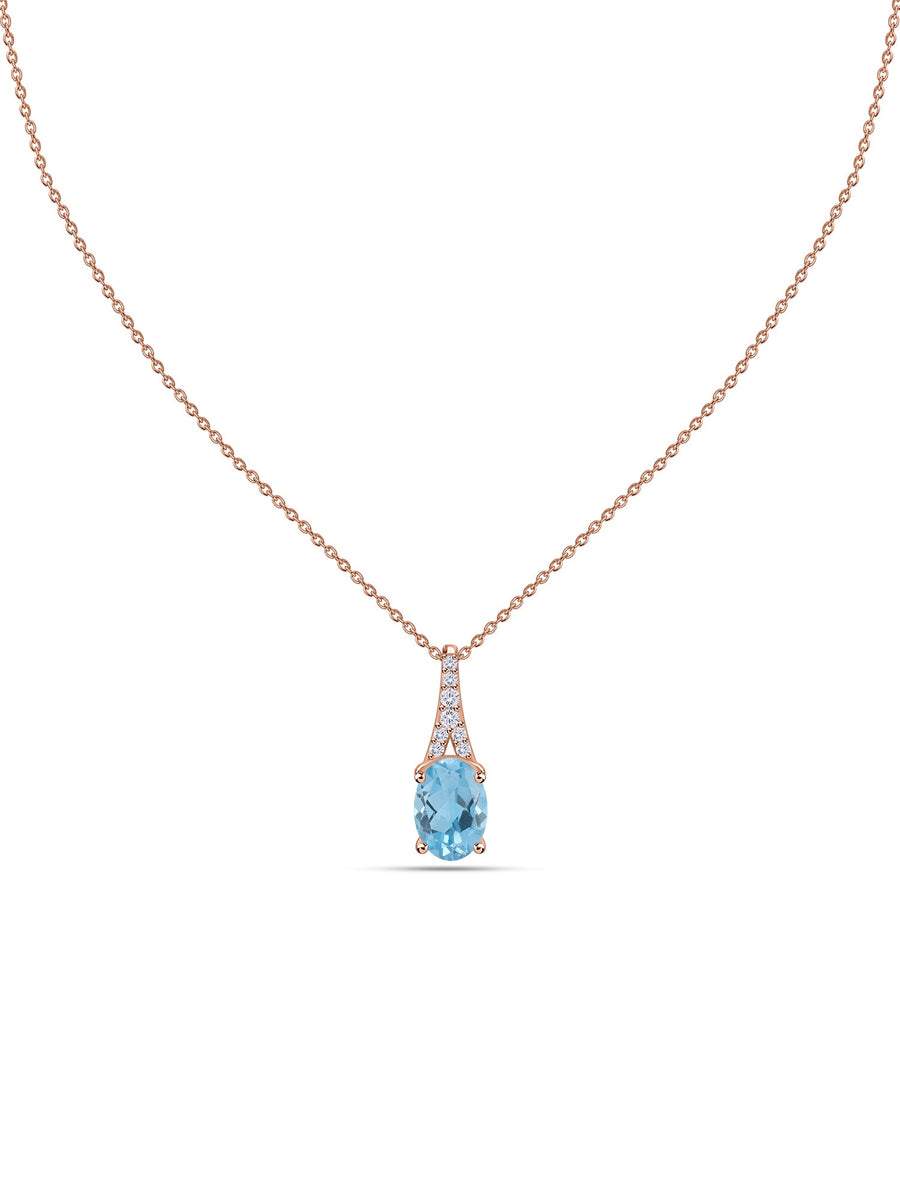 Blue Topaz Oval Gold Pendant with Sparkling Diamonds