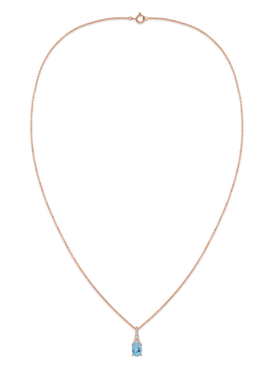 Blue Topaz Oval Gold Pendant with Sparkling Diamonds