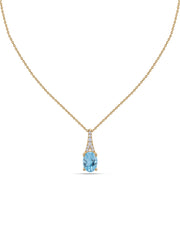 Blue Topaz Oval Gold Pendant with Sparkling Diamonds