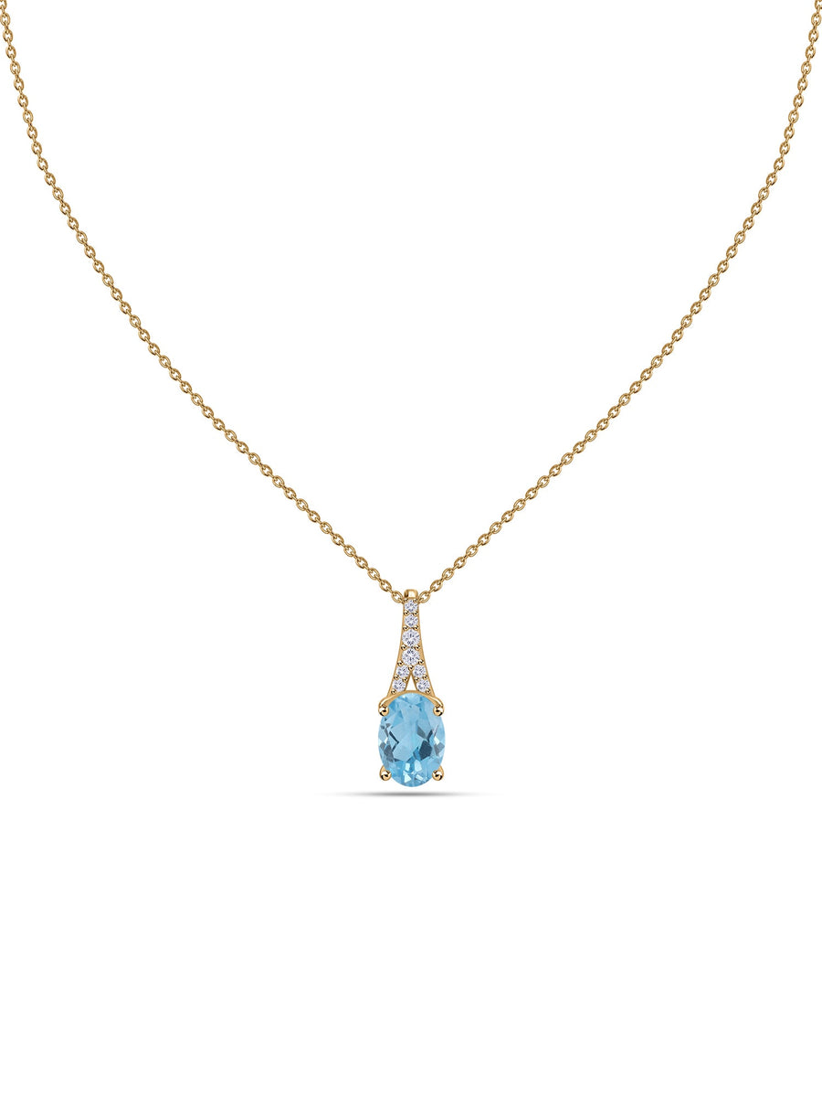 Blue Topaz Oval Gold Pendant with Sparkling Diamonds