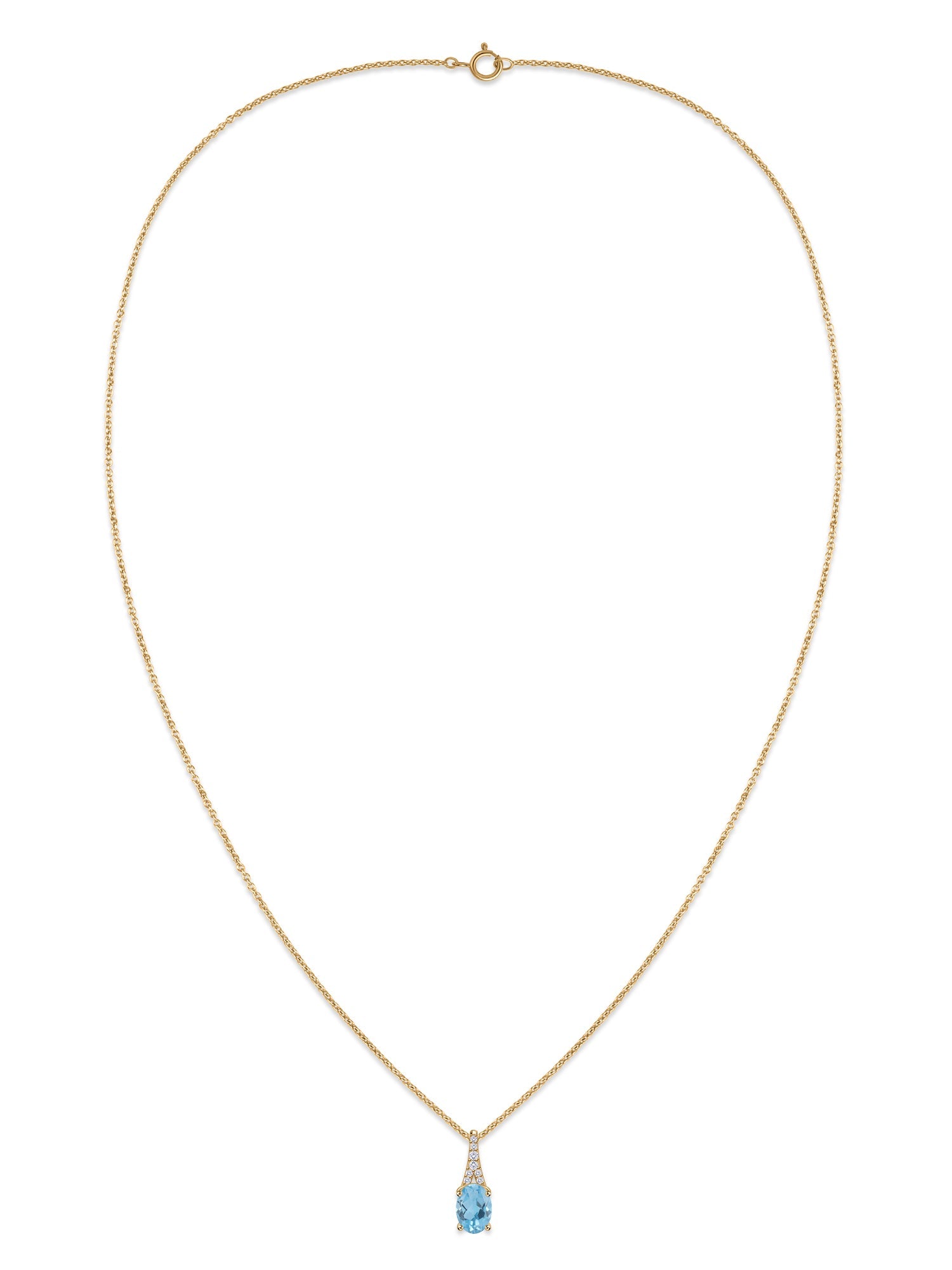 Blue Topaz Oval Gold Pendant with Sparkling Diamonds