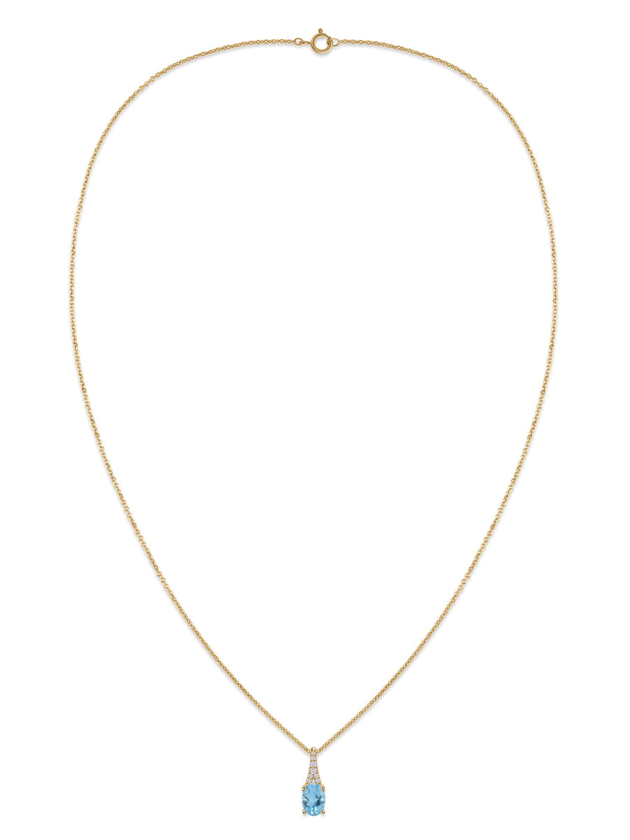 Blue Topaz Oval Gold Pendant with Sparkling Diamonds