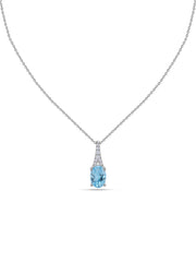 Blue Topaz Oval Gold Pendant with Sparkling Diamonds