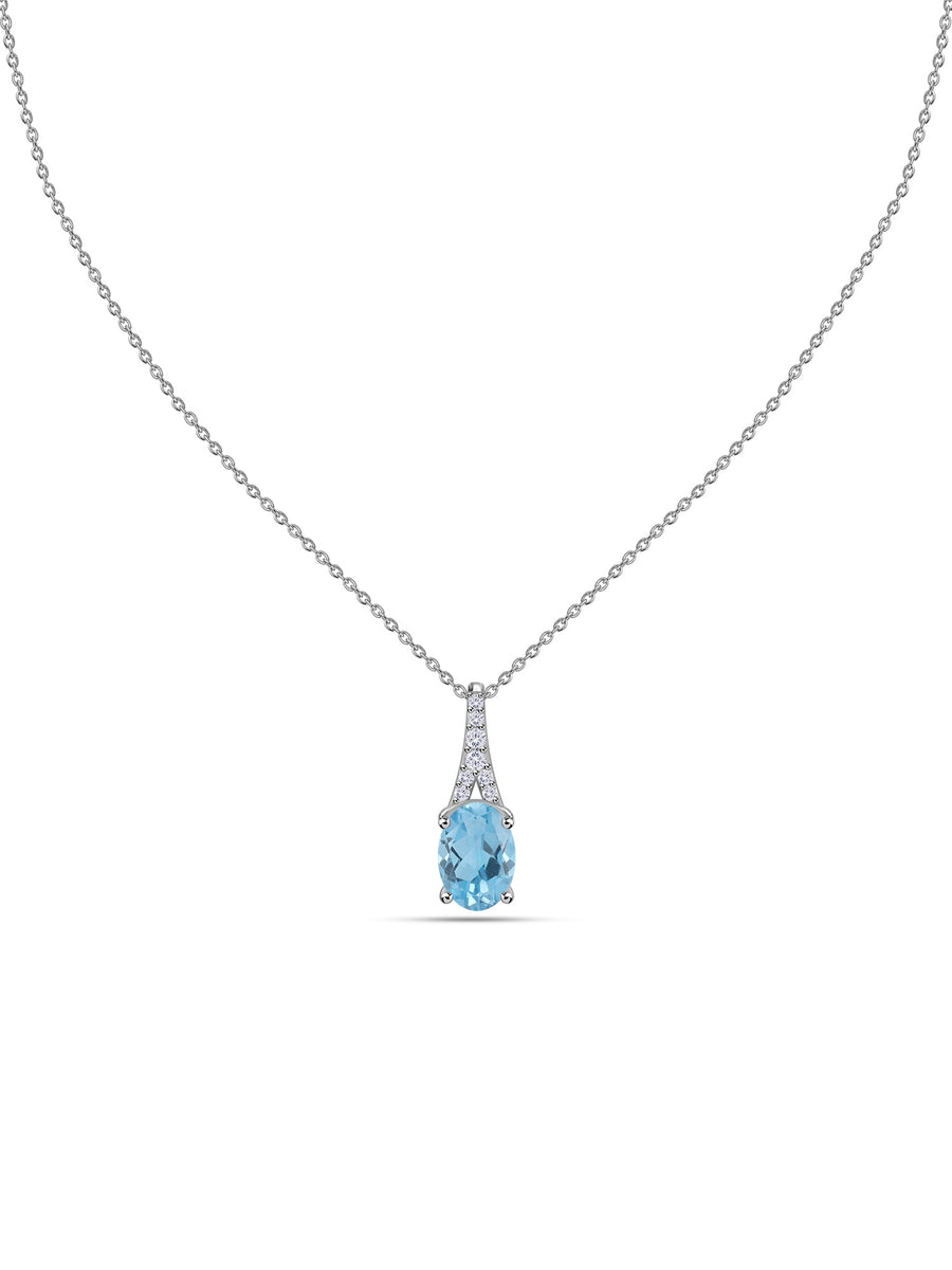 Blue Topaz Oval Gold Pendant with Sparkling Diamonds