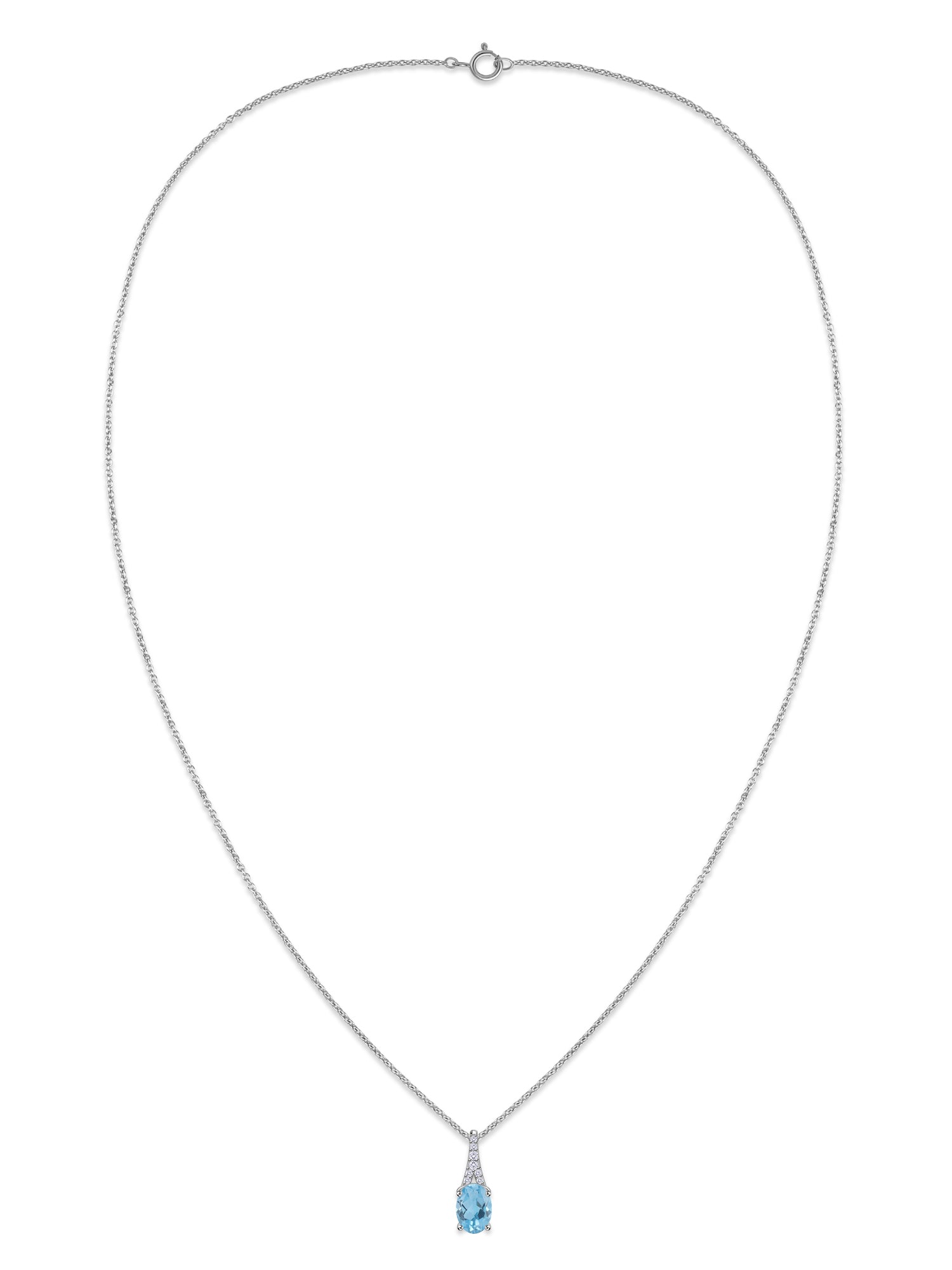 Blue Topaz Oval Gold Pendant with Sparkling Diamonds