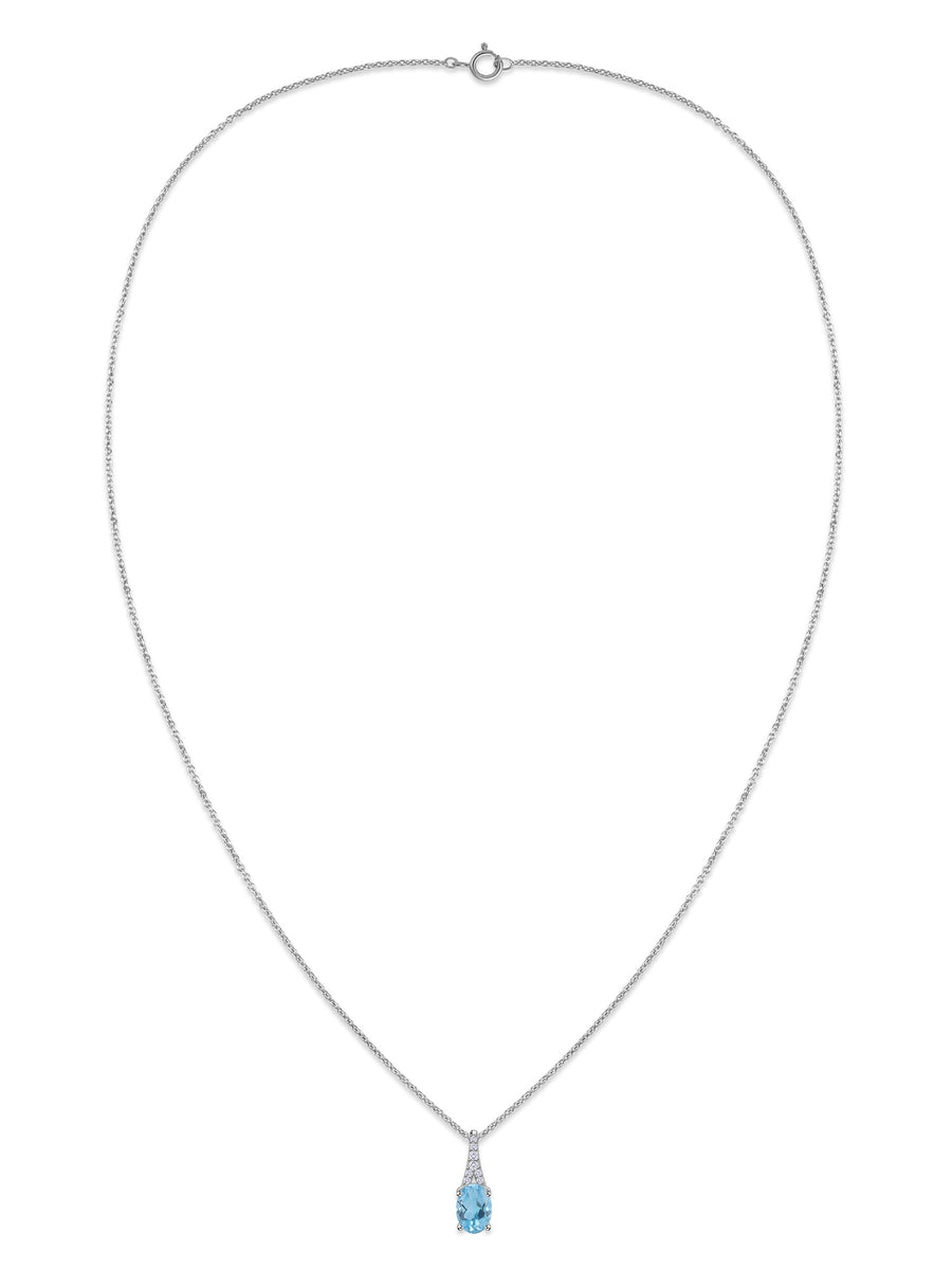 Blue Topaz Oval Gold Pendant with Sparkling Diamonds