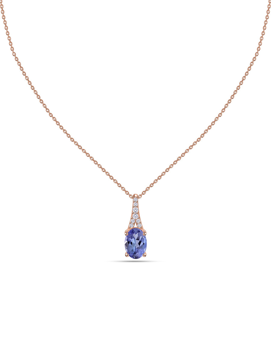 Tanzanite Oval Gold Pendant with Sparkling Diamonds