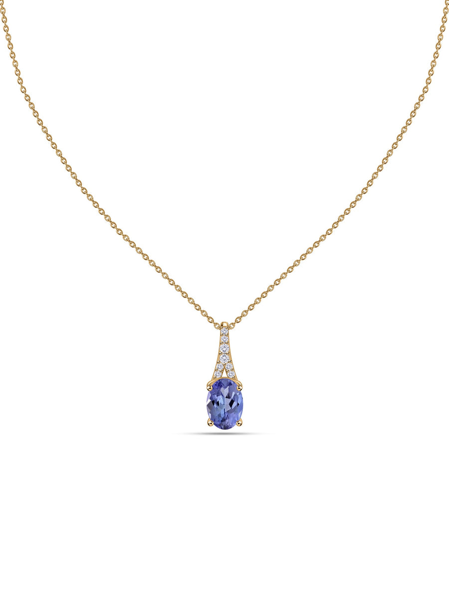 Tanzanite Oval Gold Pendant with Sparkling Diamonds