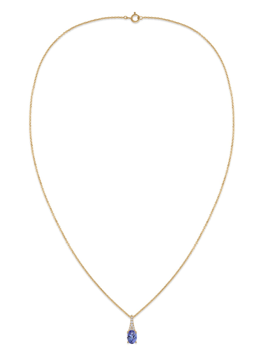 Tanzanite Oval Gold Pendant with Sparkling Diamonds
