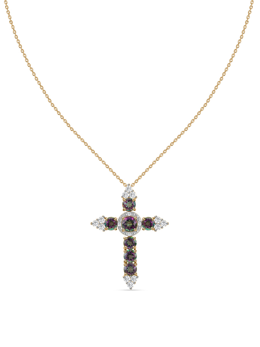 Radiant Faith Rainbow Topaz Silver Cross Pendant